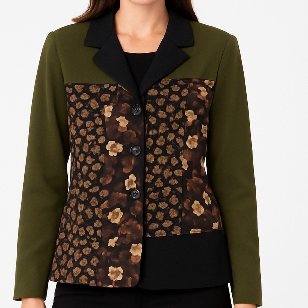 Sag Harbor Women's 14 Green Floral Patchwork Blazer Jacket Lined